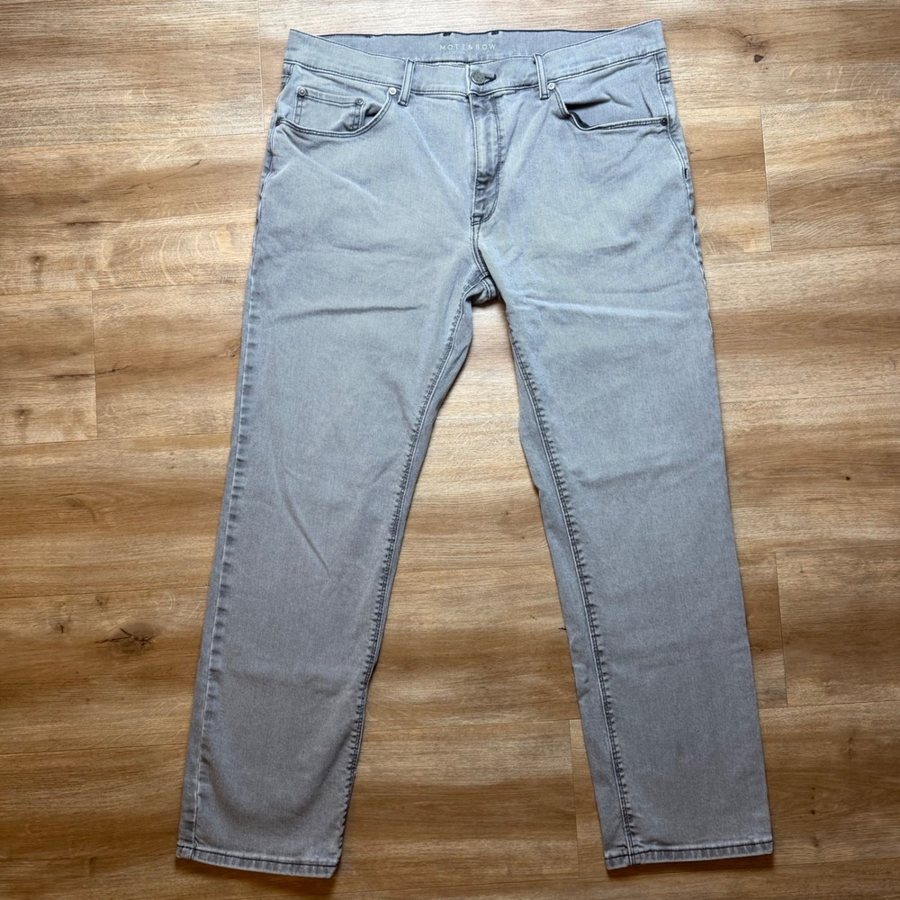 Mott & Bow Slim Jeans Mens 36x30 Grey Stone Wash Stretch Denim Pants Casual